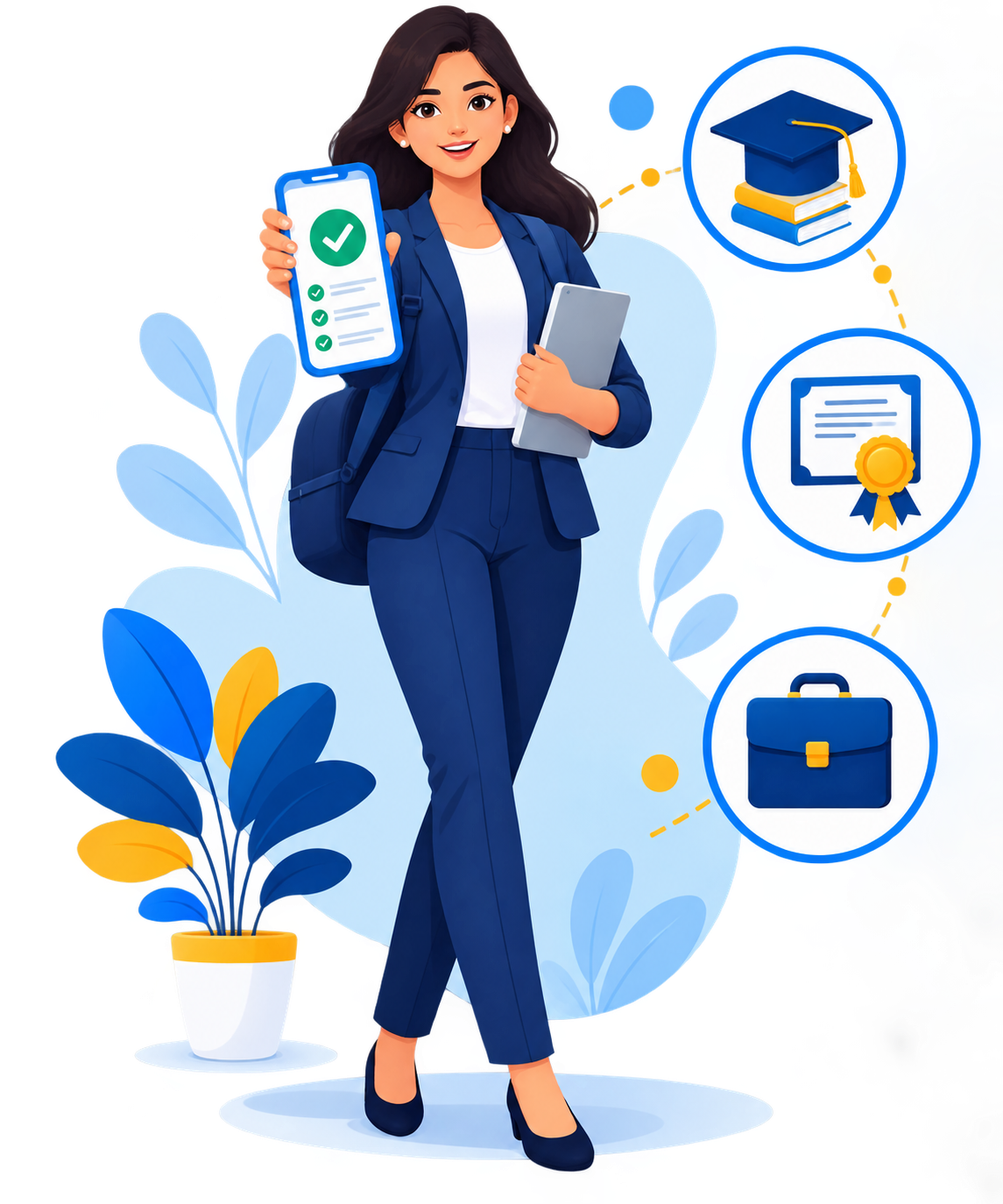 Candidate submitting an application, with icons for training, certification, and placement