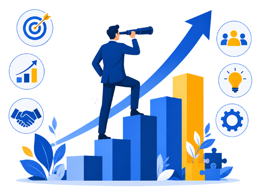 Illustration of a professional climbing a growth chart toward their career goals